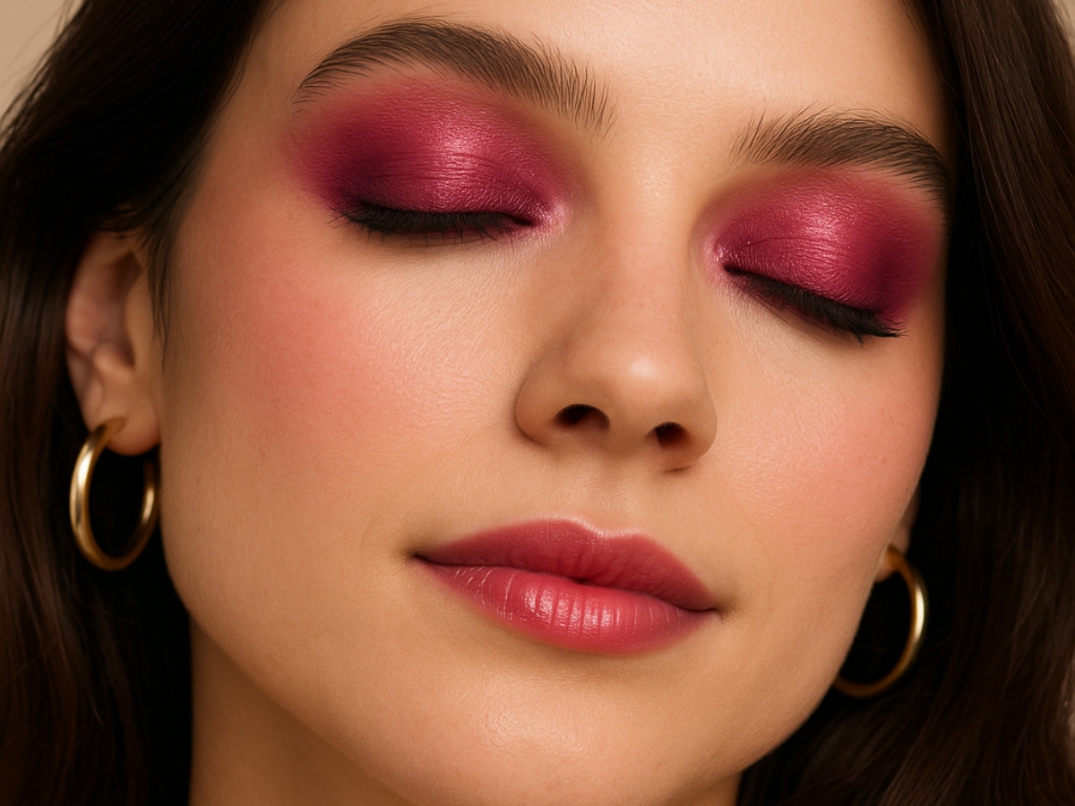 Berry και φωτεινά eye looks: Ροζ και μωβ σκιές με έμπνευση από τα 90s για γιορτινό μακιγιάζ