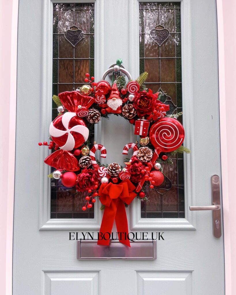 DIY χριστουγεννιάτικο στεφάνι candy cane με φυσικά κλαδιά και γλειφιτζούρια