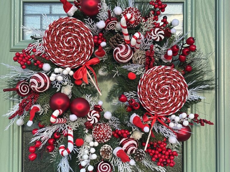 DIY χριστουγεννιάτικο στεφάνι candy cane με φυσικά κλαδιά και γλειφιτζούρια