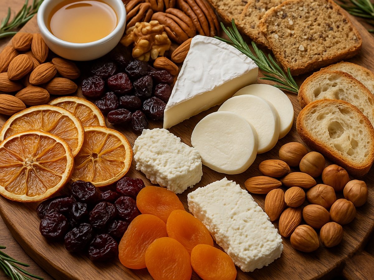 Χειμερινό πλατό με υγιεινές επιλογές: ξηροί καρποί, αποξηραμένα φρούτα και ελαφριά τυριά