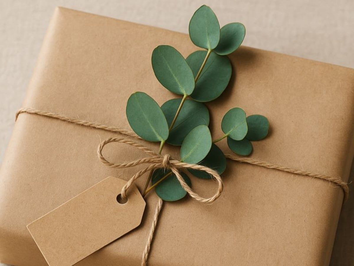 DIY οικολογικό τύλιγμα δώρων με κραφτ χαρτί και ευκάλυπτο - Φυσική αισθητική με στυλ