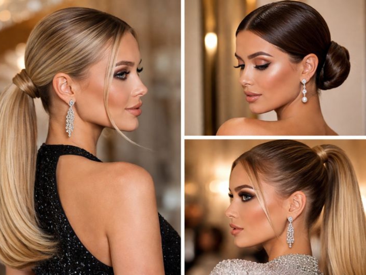 Sleek κοτσίδες και polished κότσοι για γιορτινές εμφανίσεις