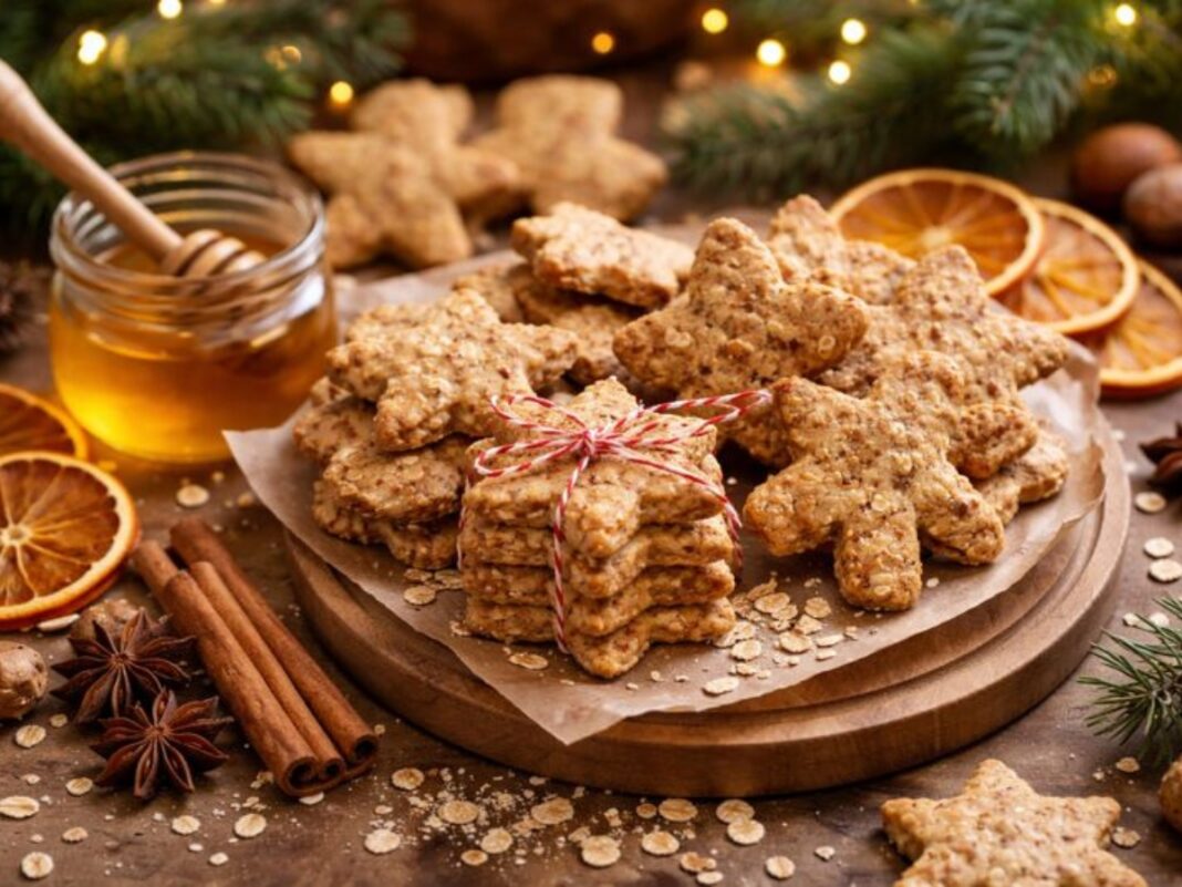 Γιορτινά μπισκότα με λίγη ζάχαρη, βρώμη, μπαχαρικά και μέλι για πιο ανάλαφρες γιορτές