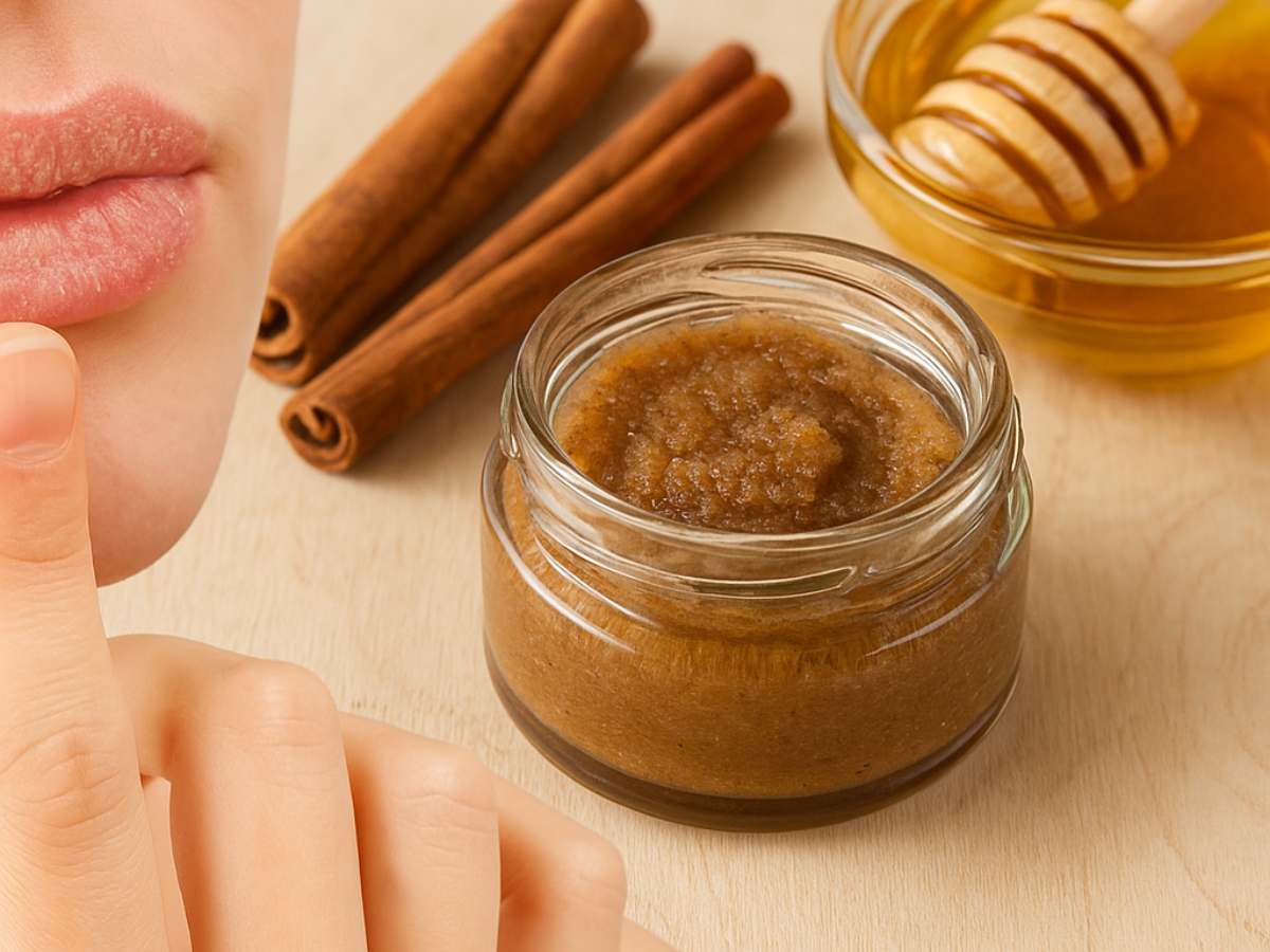Φυσικό scrub χειλιών με μέλι και κανέλα για απαλή, λαμπερή όψη