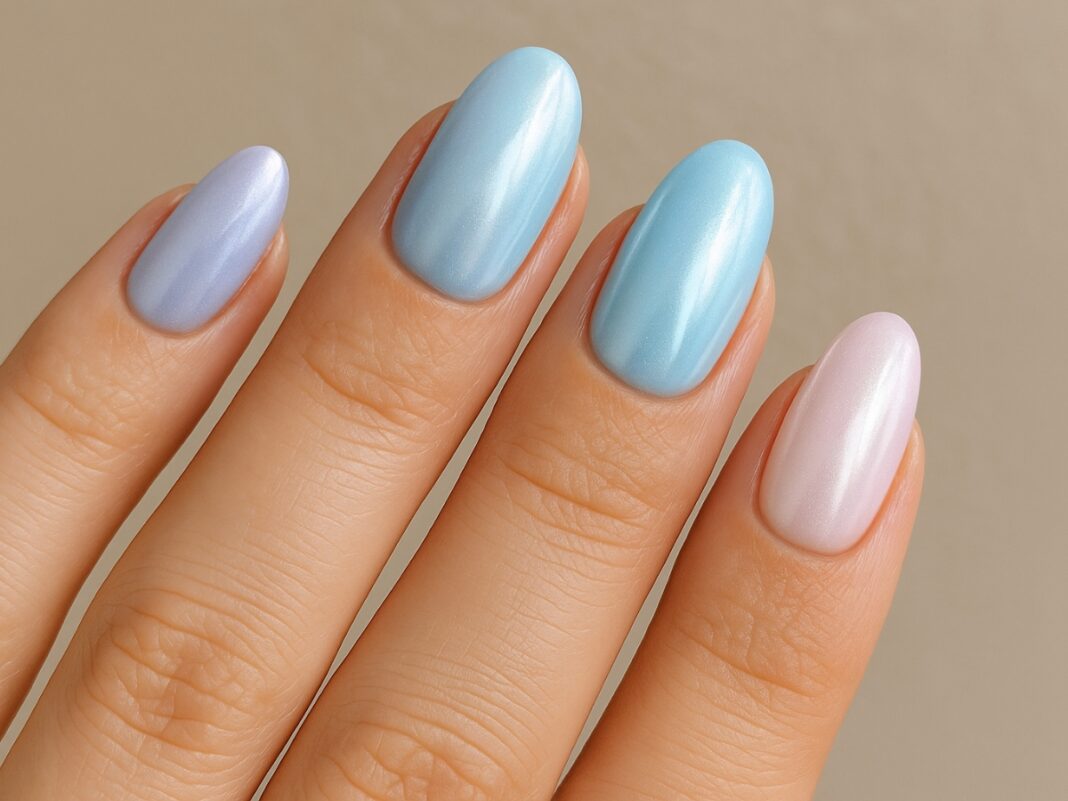 Παστέλ νύχια με παγωμένη λάμψη και chrome υφή για χειμερινή κομψότητα στις γιορτές