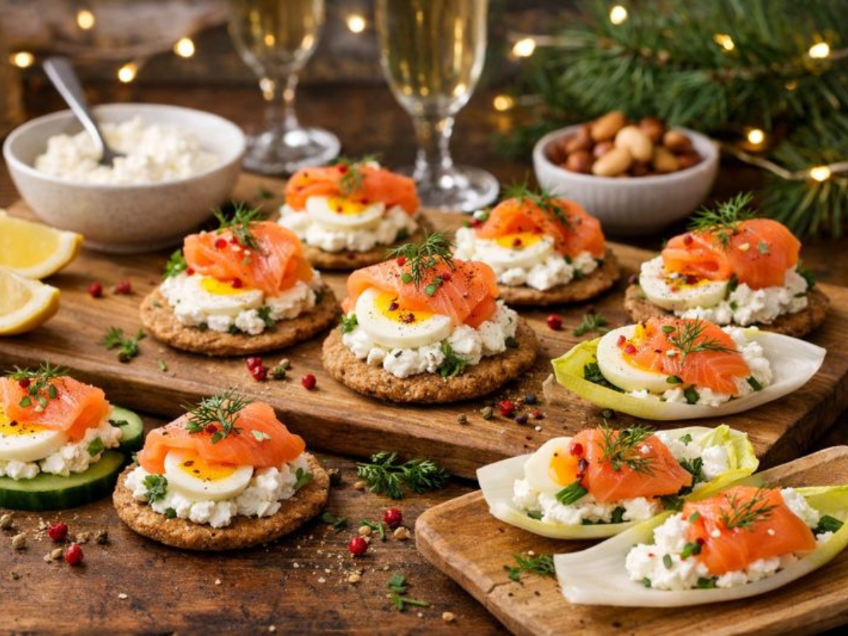 Υψηλής πρωτεΐνης γιορτινά snacks - Mπουκιές με καπνιστό σολομό, αυγό και cottage