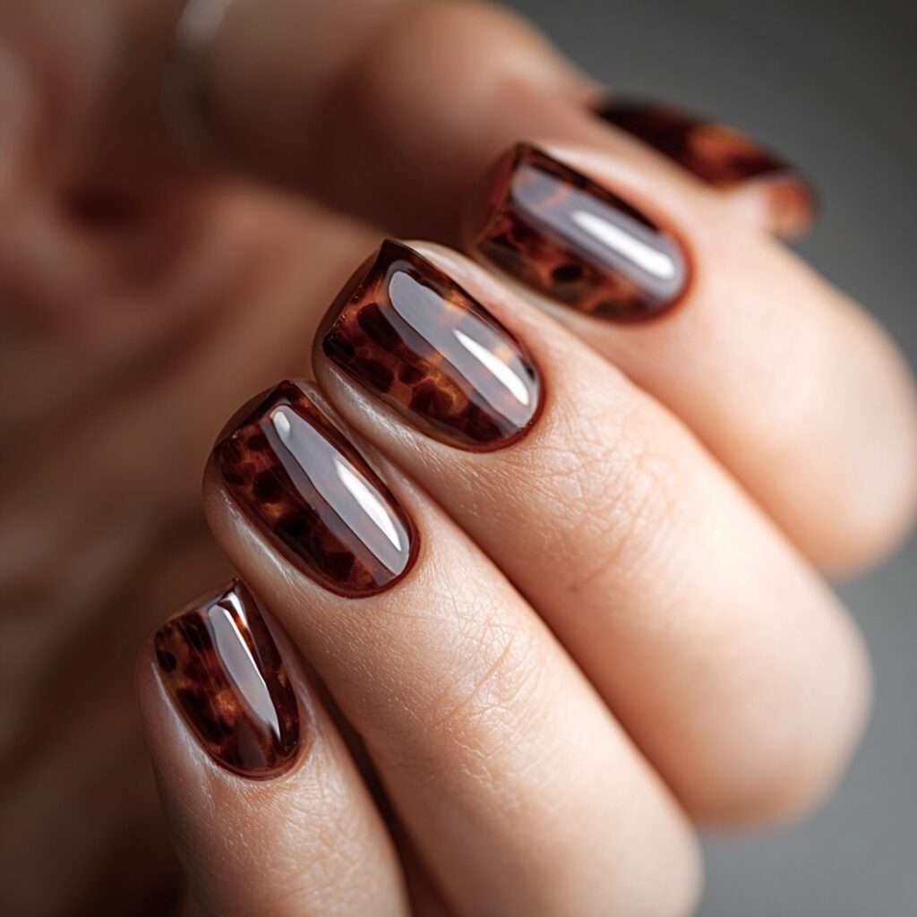 Tortoise shell νύχια με καραμελένιους τόνους για κομψό, διαχρονικό και σύγχρονο μανικιούρ