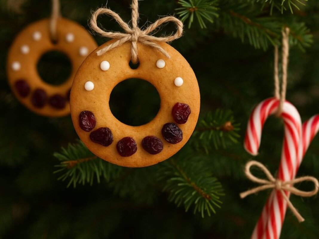 DIY βρώσιμα χριστουγεννιάτικα στολίδια: Mπισκοτοστέφανα και καραμέλες για φυσική διακόσμηση