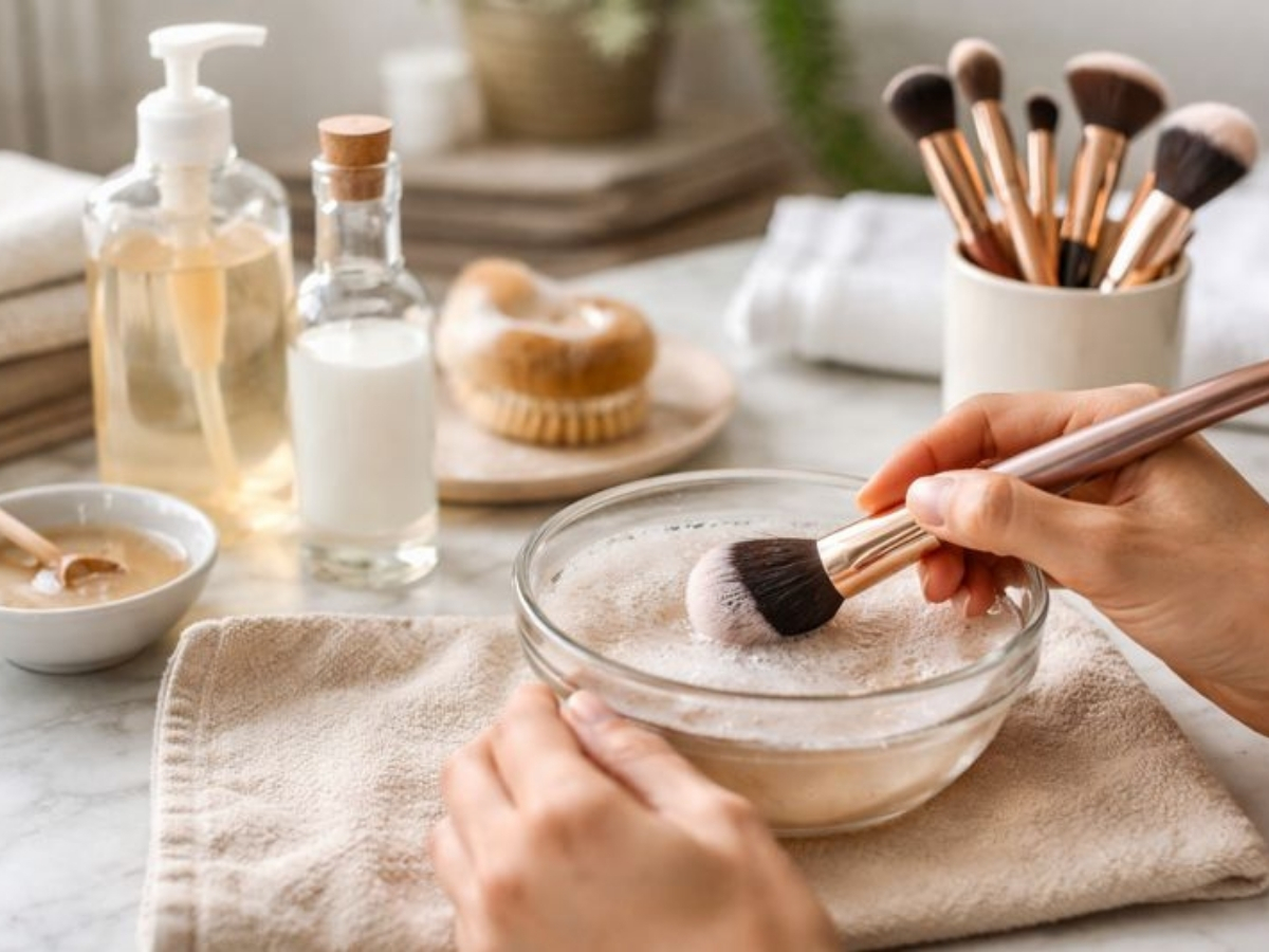 DIY καθαριστικό πινέλων μακιγιάζ με ήπια υλικά
