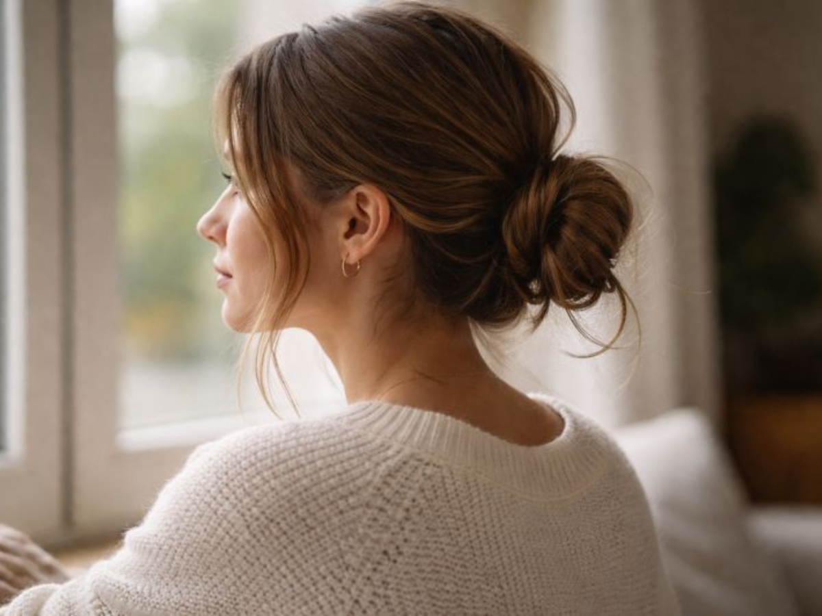 Low bun με χαλαρή βάση: το χτένισμα που δείχνει «ήρεμο»