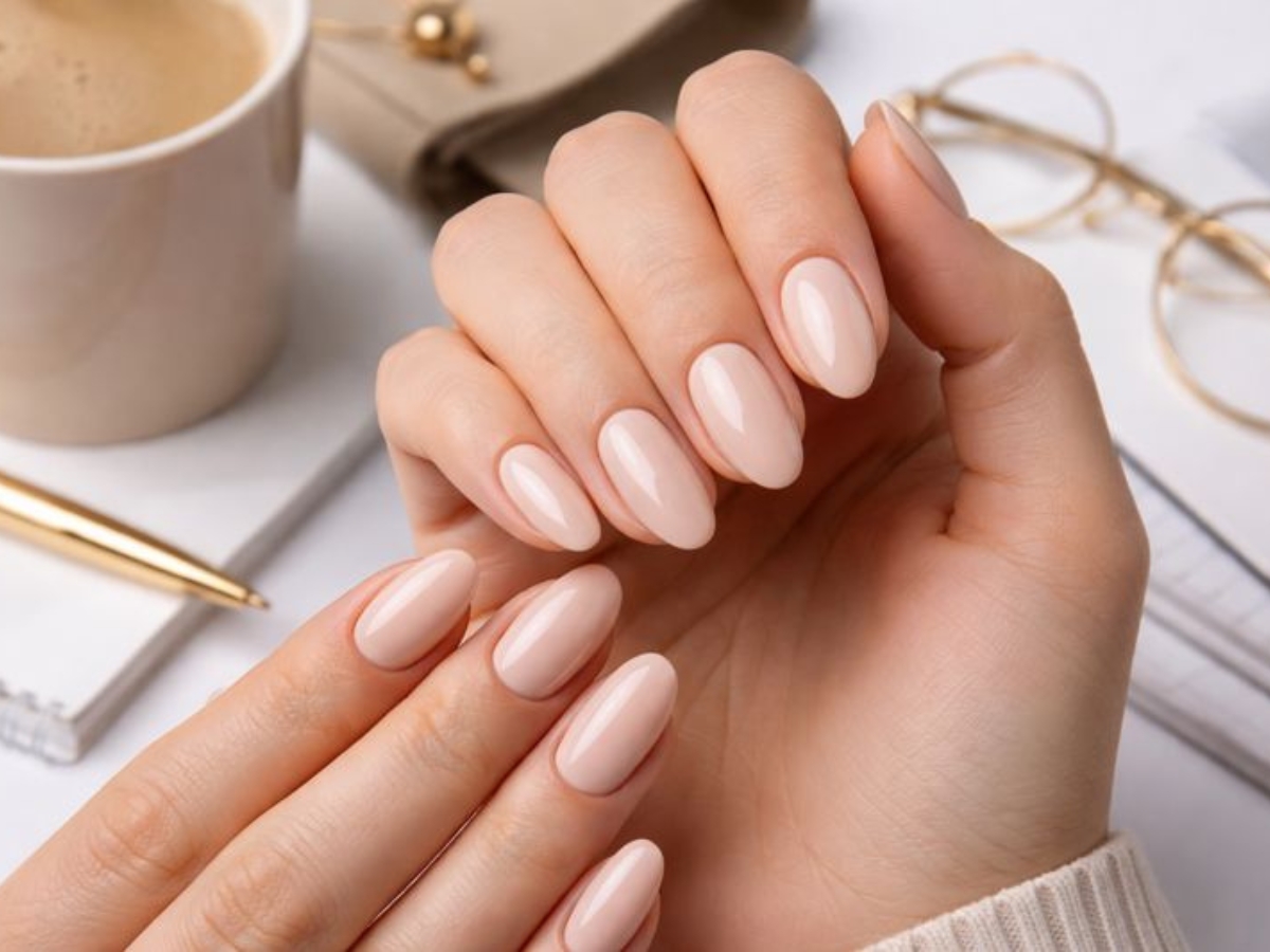 Soft beige με γυαλιστερό top coat: το clean manicure για δουλειά