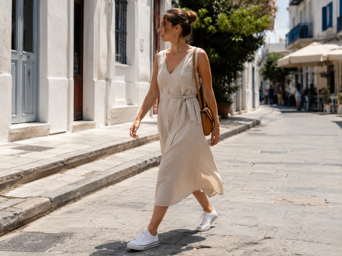 Λευκά πάνινα sneakers: Γιατί κάνουν τα φορέματα πιο σύγχρονα