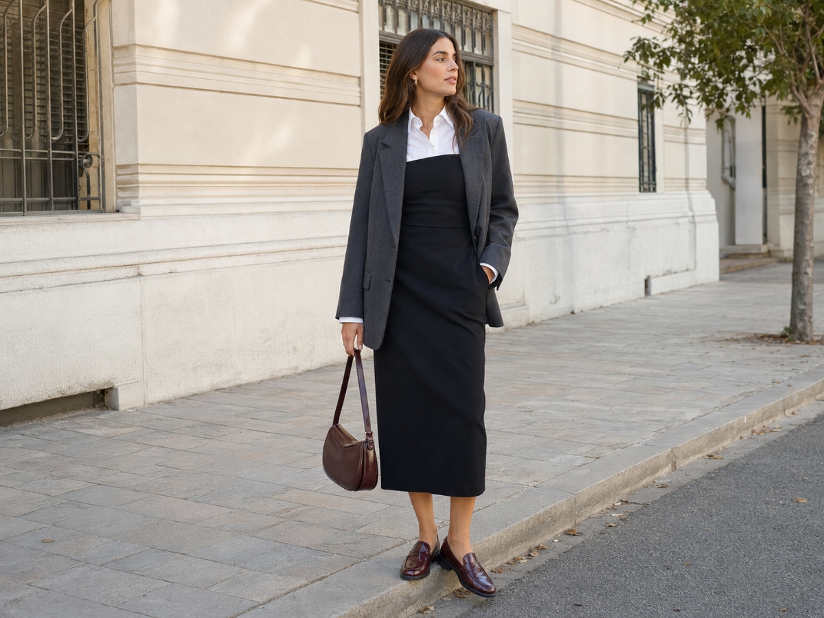 Strapless layering: Πώς θα φορέσεις το φόρεμα με πουκάμισο και σακάκι