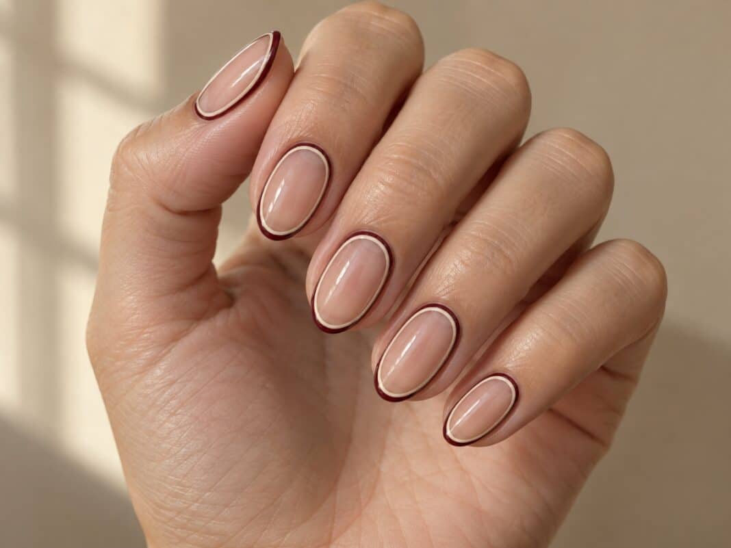 Burgundy outline French: 12 ιδέες για γαλλικό με διπλό περίγραμμα και καθαρό κενό Burgundy outline French: 12 ιδέες για γαλλικό με διπλό περίγραμμα και καθαρό κενό