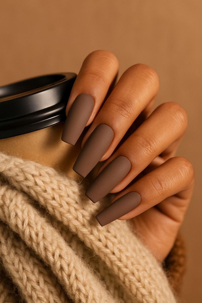 Camel νύχια σε suede φινίρισμα: 10 ματ μανικιούρ με βελούδινη ζεστασιά, μακριά από το κλασικό καφέ